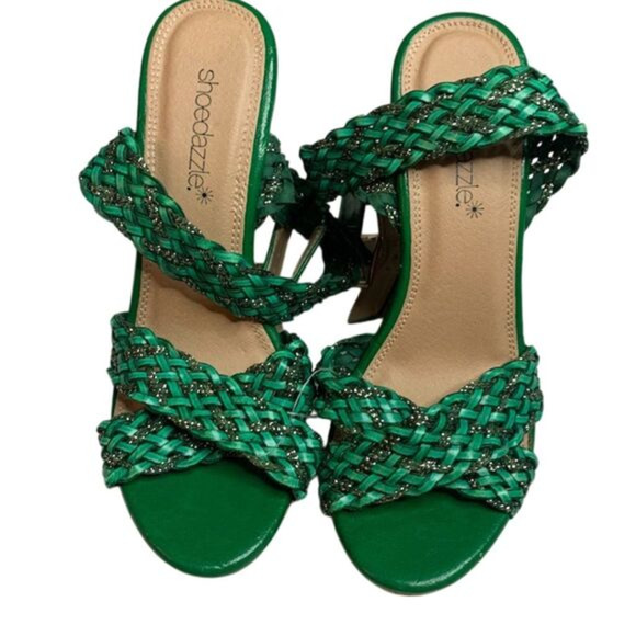 Shoedazzle Shoes - Women's Kelly Green Woven Slingback Sandals Size 6